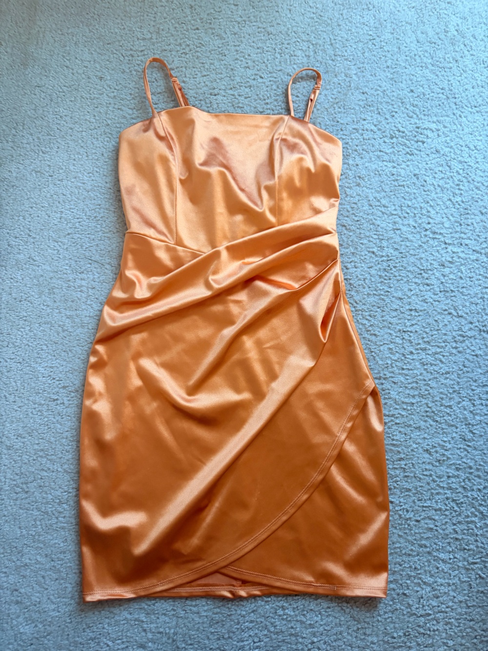 Square Neck Faux Wrap Satin Dress